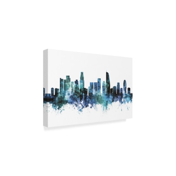 Michael Tompsett 'Los Angeles California Blue Teal Skyline' Canvas Art,22x32